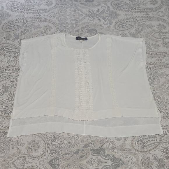 Blue Rain Embroidered detail Boxy Fishtail ladies blouse white Sz Med Coquette - Picture 3 of 7